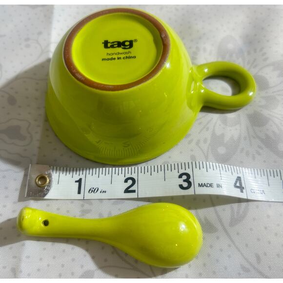 Cute TAG ceramic glazed condiment serving bowl & spoon - bright green - Picture 4 of 5